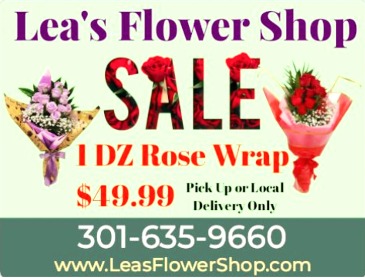 Summer Rose Special 1 DZ Rose Wrap in Laurel, MD | Lea's Flower Shop