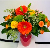 Happy Fall citrus  Vase some flower/colours maybe substituted due to availability 