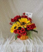 Sunflower and Daisies in a Pumpkin Vase 