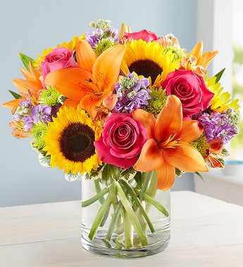 SUNFLOWER AND LILLY SPRING BOUQUET VASE