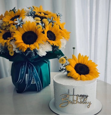 Sunflower and mine cake combo  Any special celebration  in Kissimmee, FL | Blooms To You
