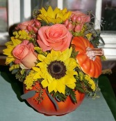 Sunflower and Rose Ceramic Pumpkin