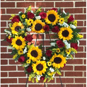 Heart Wreath in Sunflowers in Walpole MA - Flowers & More Design