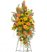 SUNFLOWER AND ROSE STANDING SPRAY STANDING FUNERAL PC ON A 6' STAND
