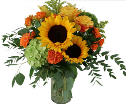 Sunflower blooms  Vase front facing floral  design 
