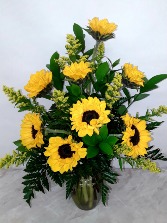 SUNFLOWER BRIGHTENS  VASE ARRANGEMENT 