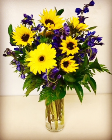 Sunflower Dance Sunflowers with Blue Delphinium