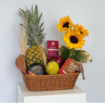 Sunflower Fruit & Cheese Basket  in Fort Myers, FL | ANGEL BLOOMS FLORIST
