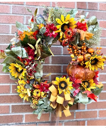 Sunflower & Golden Bow Wreath Home Decor in Fairview, OR | QUAD'S GARDEN - Home to Trinette's Floral