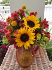 Sunflower Pitcher Arrangement  Designed all-around
