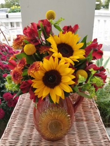Sunflower Pitcher Arrangement Designed all-around in Boyne City, MI | UPSY-DAISY FLORAL Sunflower Pitcher Arrangement Designed all-around in Boyne City, MI | UPSY-DAISY FLORAL