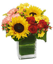 SUNFLOWER RED ROSE ARRANGEMENT VASE