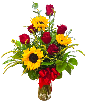 Sunflower & Rose Crush Vase Arrangement