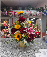 Sunflower & Rose Mothers Day floral arrangement  