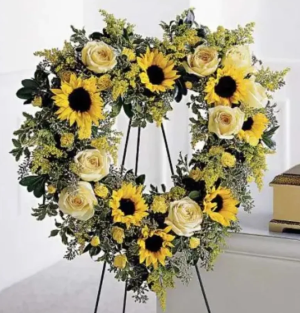 Sunflower & Roses Open Heart Sympathy Funeral Heart