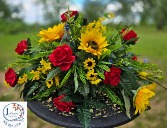 'Sunflower' Silk Spray on brick with solar light 