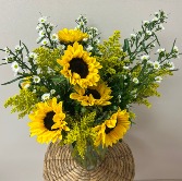 Sunflower Smiles Vase with sunflowers and mixed filler