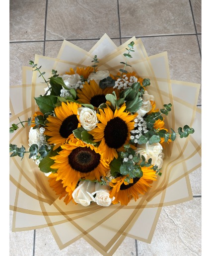 Sunflower & White Roses Bouquet 