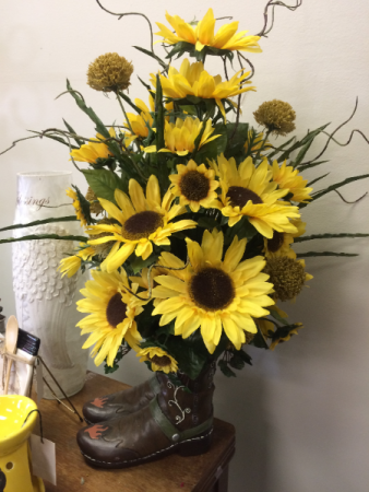 Sunflowers And Boots Silk Arrangement 