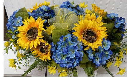 Sunflowers and Hydrangeas Silk Cemetery Stone Topper