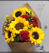 Sunflowers and passion red roses special order