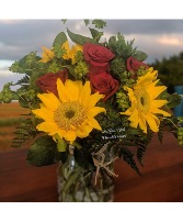 Sunflowers and red roses  Arrangement 