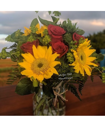 Sunflowers and red roses  Arrangement  in Ashland City, TN | As You Wish Floral Designs by Kimberly McCord