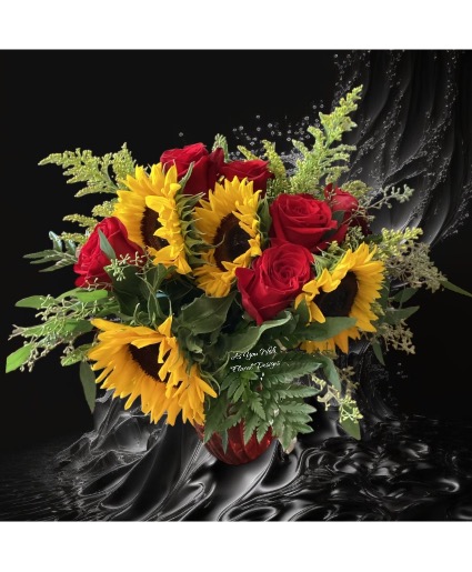 Sunflowers and red roses  Arrangement 