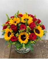 Sunflowers and Red Roses Centerpiece 