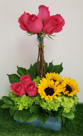 Sunflowers and Roses Celebration Roses Arrangement