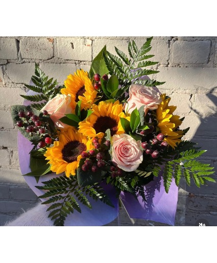 Sunflowers and Roses Cut & Wrapped Bouquet