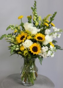 Sunflowers and Roses Fresh Arrangement