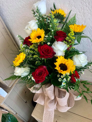 Sunflowers and Roses Graduation Arm Bouquet