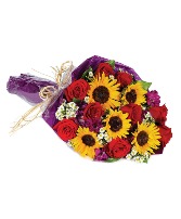 Sunflowers and Roses Presentation Bouquet Hand Wrapped Bouquet