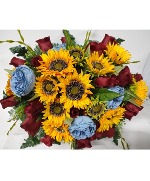 SUNFLOWERS AND ROSES SILK CEMETARY PLAQUE 