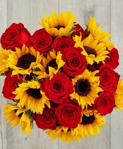 Sunflowers and Roses Valentine's Day Arrangements