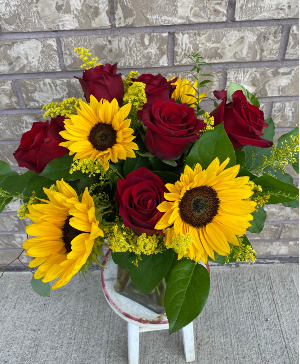 Sunflowers and Roses Vase Arrangement