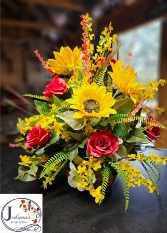 Sunflowers with Red Rose Arrangement  