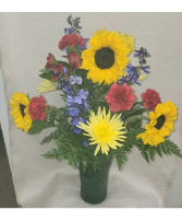 Sunflowers with Reds & Blues Bouquet