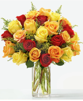 Sunlit Fall  Deluxe 24 Mixed Color Rose Vase