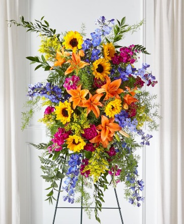 SUNLIT MEMORIES STANDING SPRAY  in Williamsburg, VA | Blessing and Blooms Florist