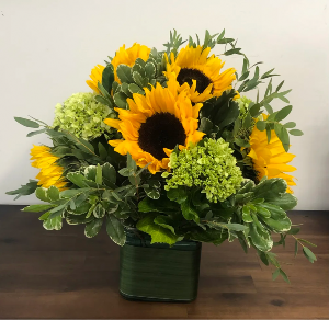 Sunni Side square vase sunflowers arrangement