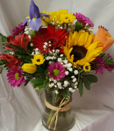 Have A Sunny Day Bouquet! Seasonal flowers  arranged in a clear vase!