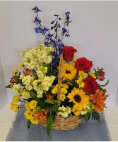 Sunny and bright basket fresh basket arrangement