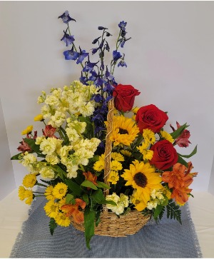 Sunny and bright basket fresh basket arrangement