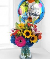 SUNNY AND VIBRANT BIRTHDAY  BOUQUET WITH MYLAR 
