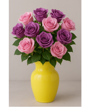 Sunny Bloom 12 Mixed Color Roses Arrangement 