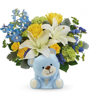 Sunny Cheer Bear All-Around Floral Arrangement(Container Sold Out)
