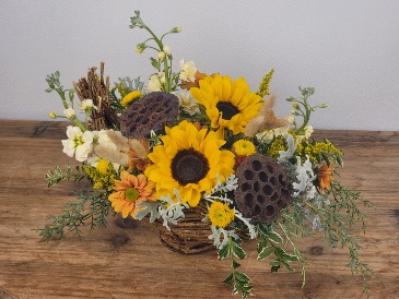 Sunny Day Cornucopia Centerpiece in Gladstone, MI | TROTTER'S FLORAL
