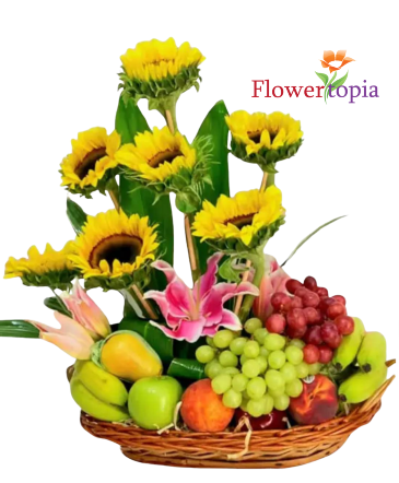 Sunny Delight Basket Fruit and Flower Basket in Miami, FL | FLOWERTOPIA Sunny Delight Basket Fruit and Flower Basket in Miami, FL | FLOWERTOPIA